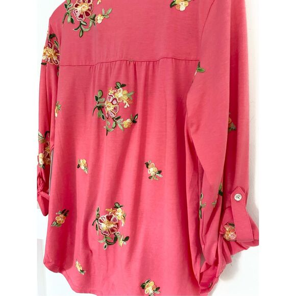 New Fig and Flower Coral Button Up Embroidery Blouse Sz L - Picture 7 of 12
